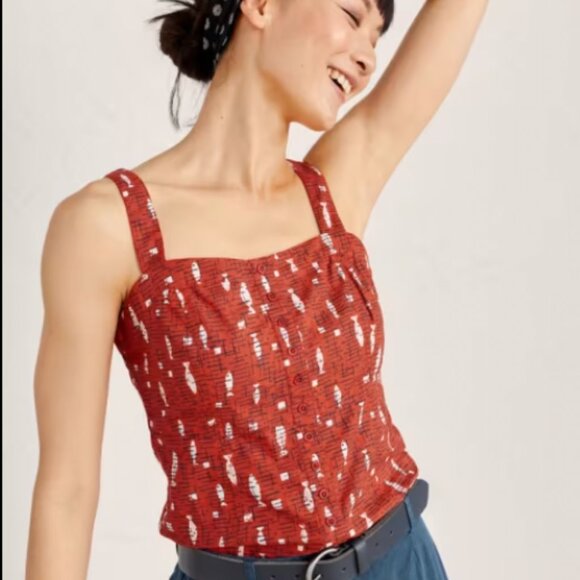 Women's Red Patterned Fish Top - Picture 2 of 5
